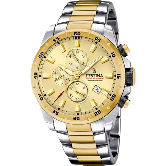 Timeless Chronograph mit Edelstahlarmband (Silber/Gold) | F20562/1