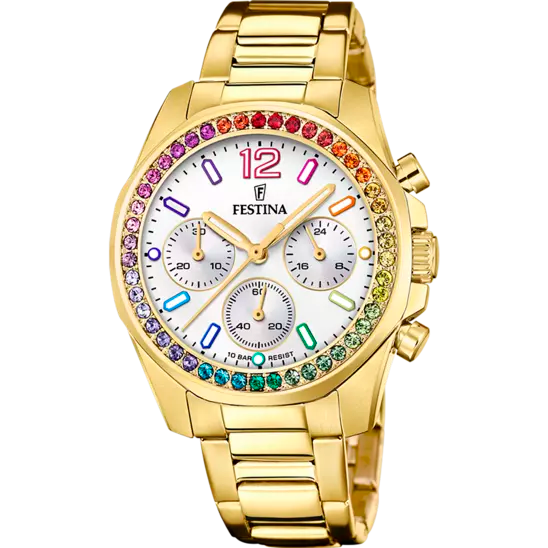 Boyfriend Rainbow mit Edelstahlband (Gold) | F20609/2