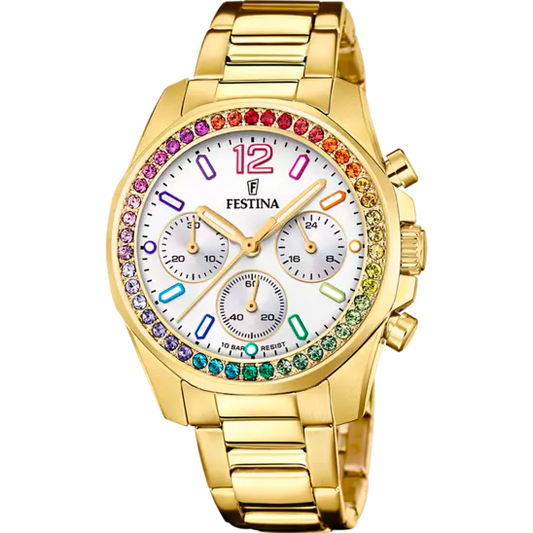 Boyfriend Rainbow mit Edelstahlband (Gold) | F20609/2