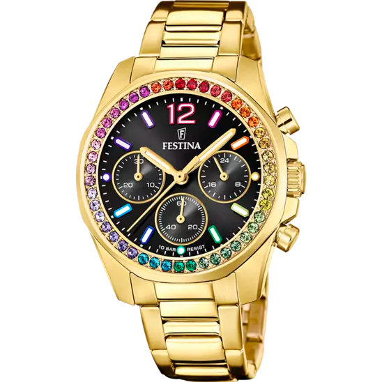 Boyfriend Rainbow mit Edelstahlband (Gold) | F20609/3