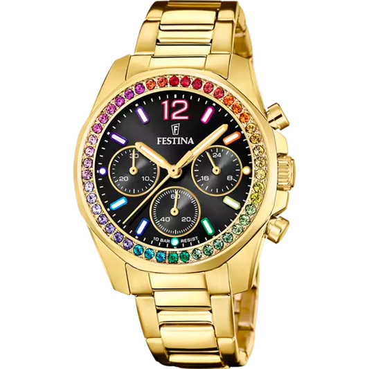 Boyfriend Rainbow mit Edelstahlband (Gold) | F20609/3