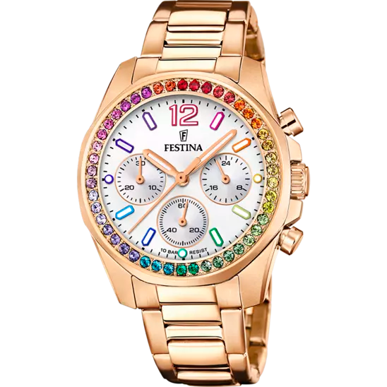 Boyfriend Rainbow mit Edelstahlband (Rosé) | F20639/2