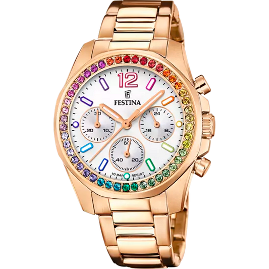 Boyfriend Rainbow mit Edelstahlband (Rosé) | F20639/2