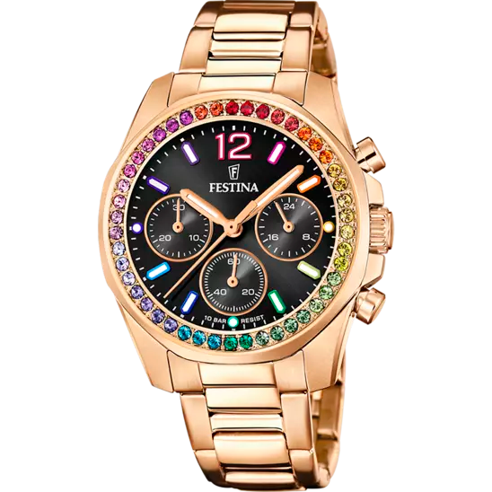 Boyfriend Rainbow mit Edelstahlband (Rosé) | F20639/3